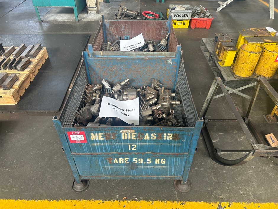 2x Stillages & Contents of Assorted Stainless Steel Manifolds