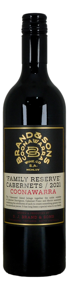 Brand & Sons Family Reserve Cab Sav, Merlot, Cab Franc 2021 (6x 750mL), SA.