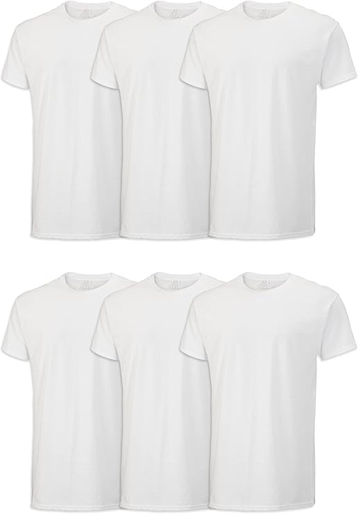 6pk x FRUIT OF THE LOOM Men's Stay Tucked Crew T-Shirt, Size M, White, 6P28