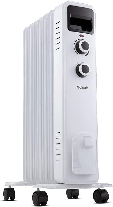 GOLDAIR 1500W 7 Fin Oil Column Heater, White.