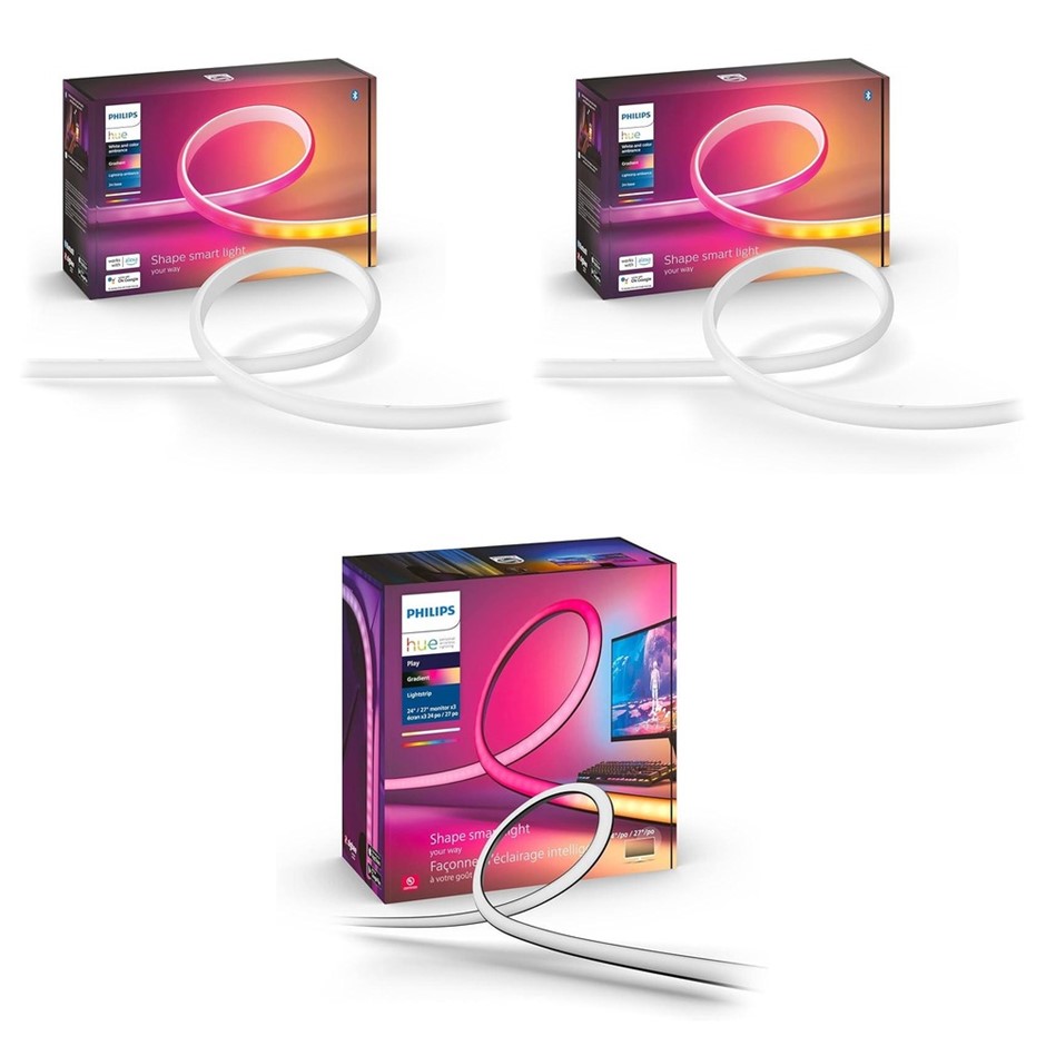 3 x PHILIPS Lightstrips. 2 x PHILIPS Hue Gradient Ambiance Lightstrip Base