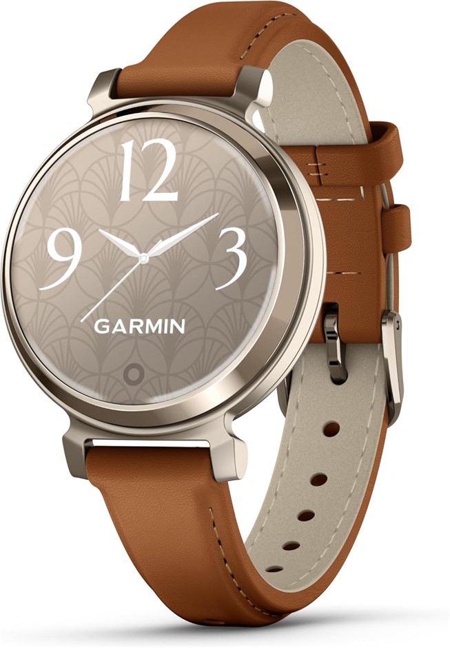 GARMIN Lily 2 Classic, Cream Gold with Tan Leather Band. NB: minor use