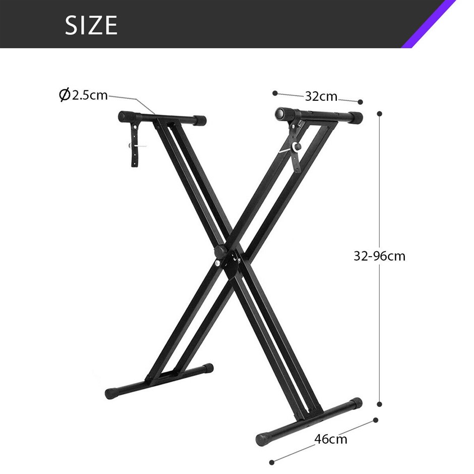 Melodic X Style Keyboard Stand Double Braced Music Piano Holder Folding Adj