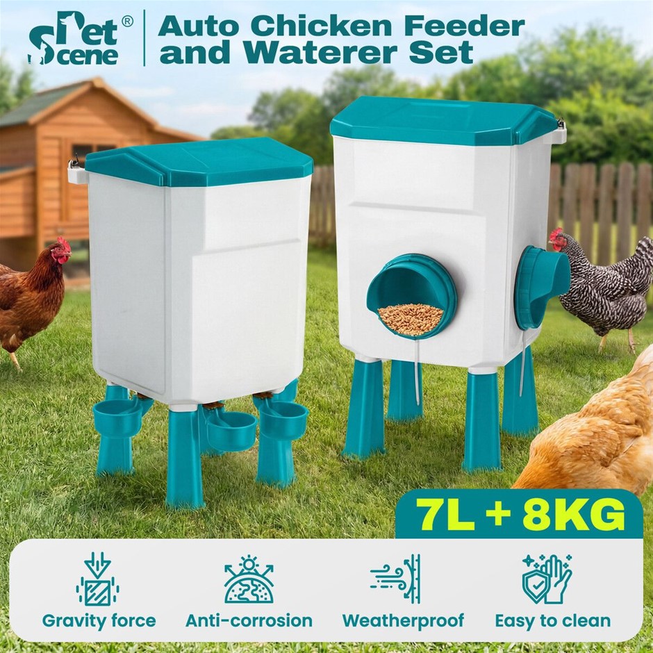 Chicken Bird Feeder Waterer Set 8KG Auto Water Food Dispenser 7L Drinker