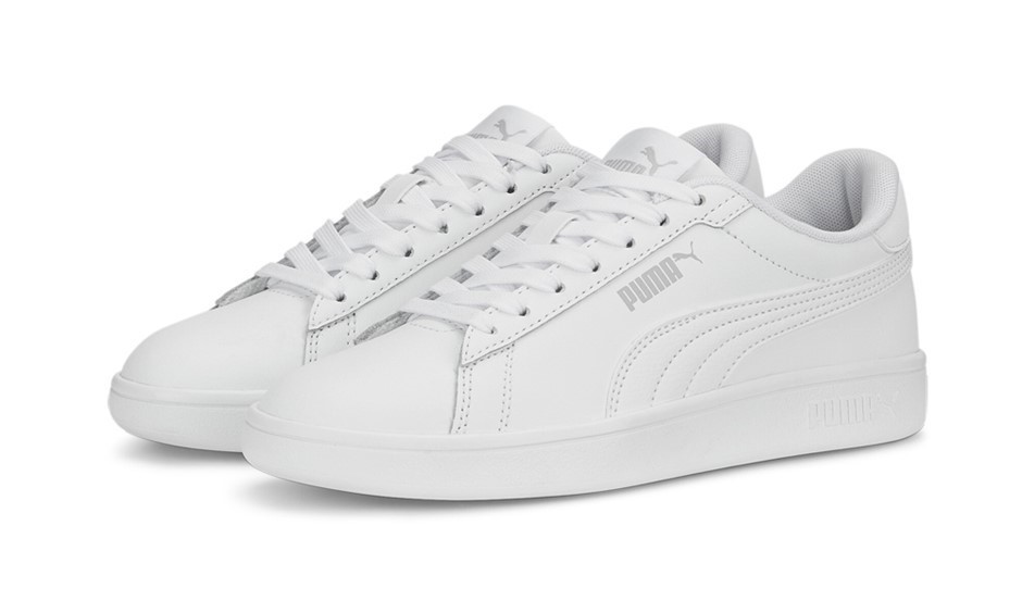 PUMA Kids' Smash 3.0 Leather Shoes, Size US4.5, White/CoolLightGrey (02), 1