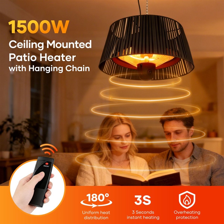 1500W Ceiling Hanging Infrared Patio Heater Water Resistant with Remote