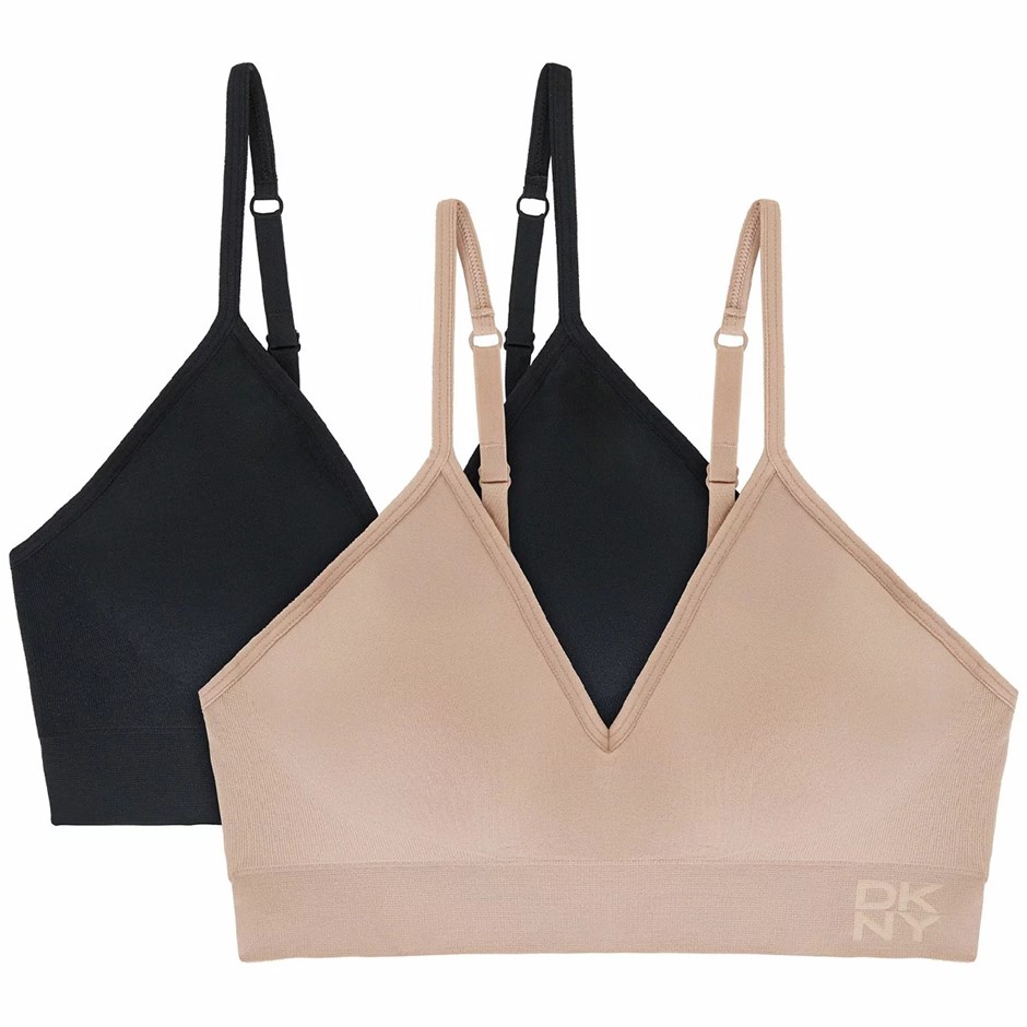 DKNY Women's Bralette 2 Pack Black/Sand SMALL