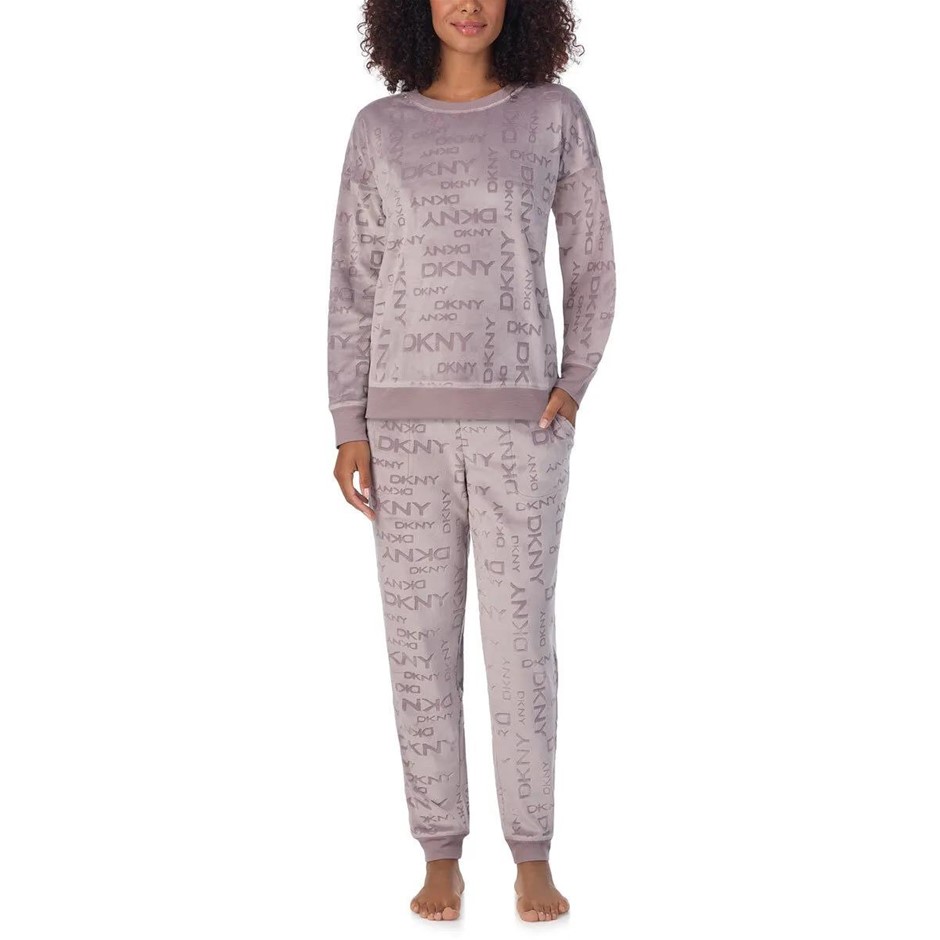 2pc DKNY Women's Stretch Velour Lounge Set, Size L, Mauve Purple.