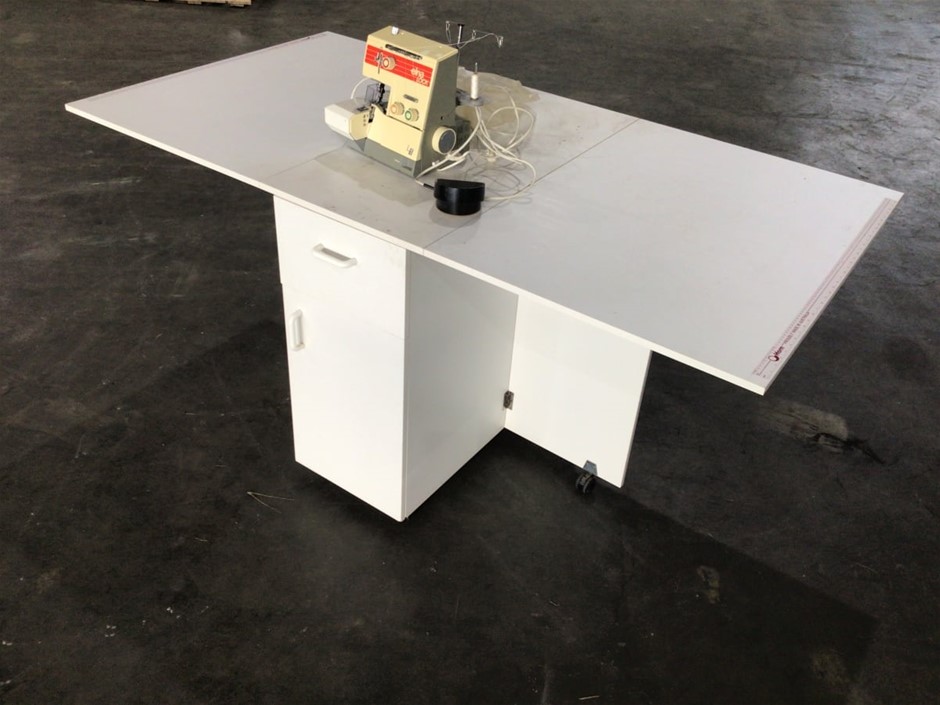 Sewing Machine with Folding White Table/Storage Unit