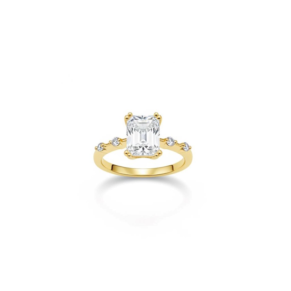 14K/Italy 2.0ct Emerald Cut Yellow Gold Filled Ring(stamped)7US