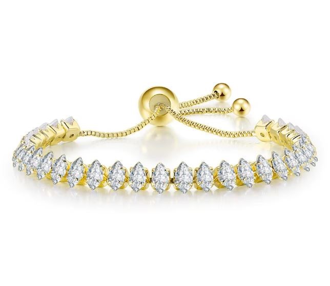 925 Sterling Silver Marquise Cut Tennis Bracelet Simulated Diamonds-adjust