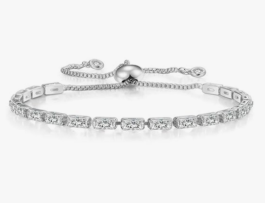 925 Sterling Silver Tennis Bracelet Emerald Cut Simulated Diamonds-adjust
