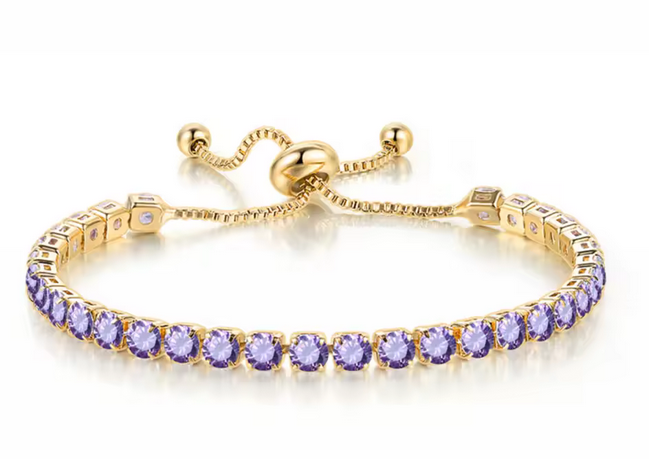 925 Sterling Silver Tennis Bracelet   Purple Simulated Diamonds-adjustable