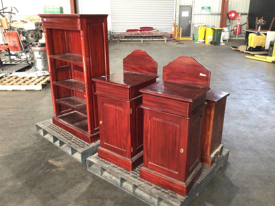 Qty of Antique Style Bedside Tables, Bookcase, Storage Units