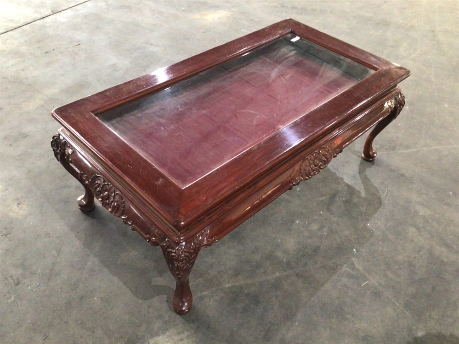 Large Coffee Table with Glass Inlay and Lid