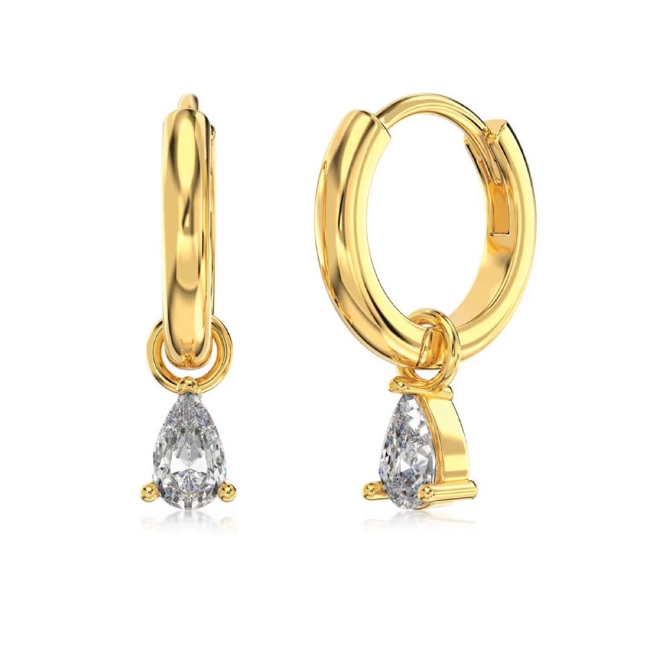 Pear 18K Gold Filled 925 Silver Cubic Zirconias Hoop Earrings