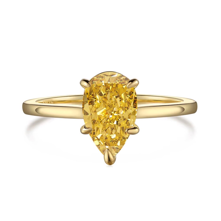 1.5ct Pear Cut Cubic Zirconia 18K Gold Filled 925 Silver Ring - Size 8
