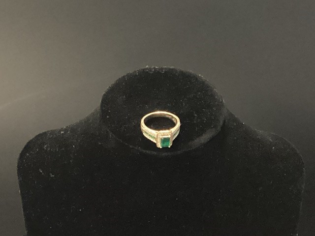 Stamped 9ct Yellow Gold, Synthetic Emerald & Diamond Dress Ring