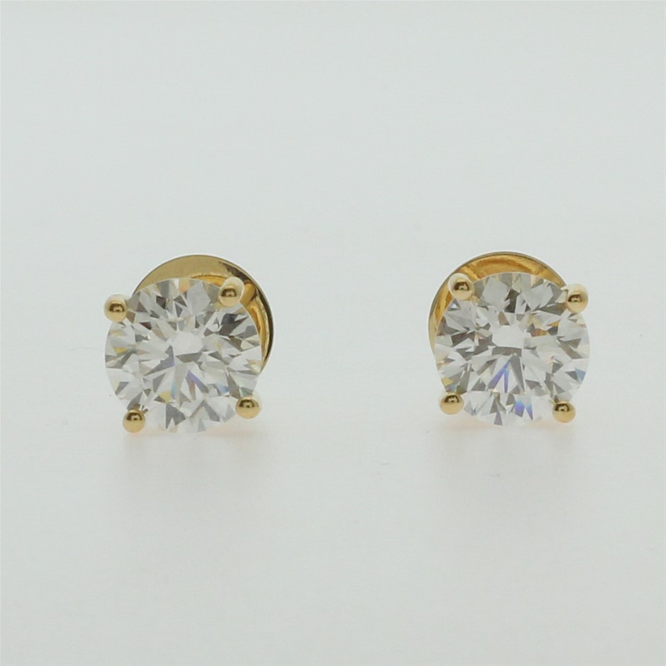 3.00 Carat Diamond Solitaire Earrings IGI Certified SET IN 9K Yellow Gold