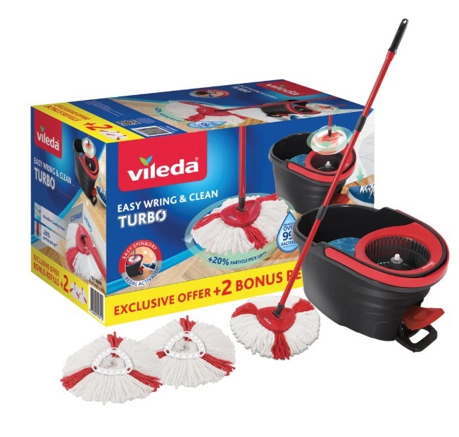 VILEDA Easy Wring & Clean Turbo Rotating Mop & Bucket Set with Foot Pedal,