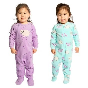 2-Pack PEKKLE Micropolar Sleepers, Size 18M, Purple/Blue Sheep.