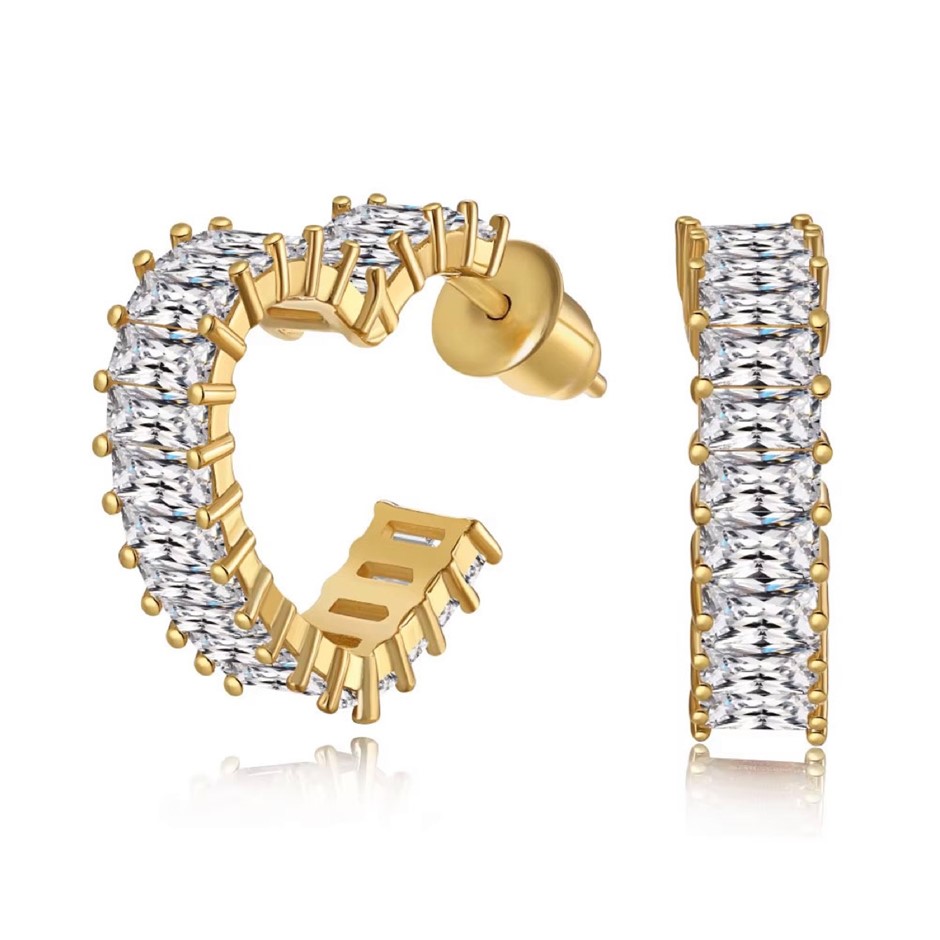 Heart Cubic Zirconia Gold Filled 925 Silver Hoop Earrings
