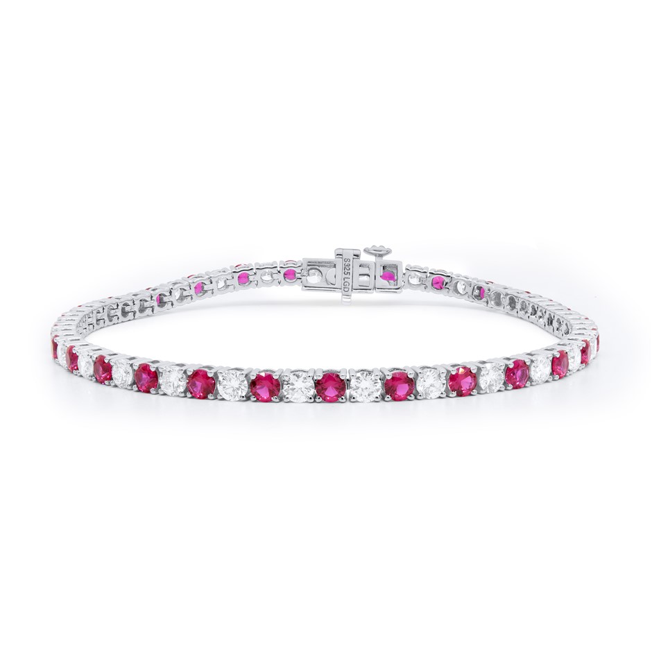 6.72 Carats sterling silver Lab grown diamond & Ruby Tennis Bracele
