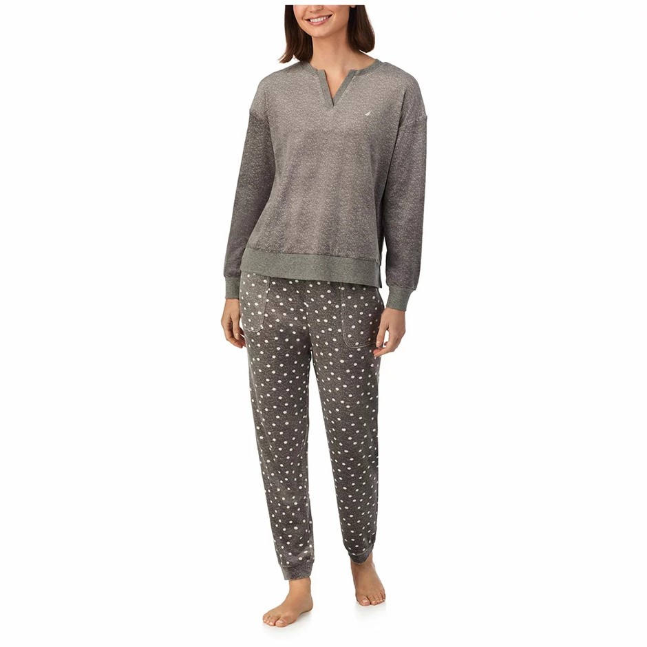 NAUTICA Women's Fleece PJ Set, Size XL, Grey.