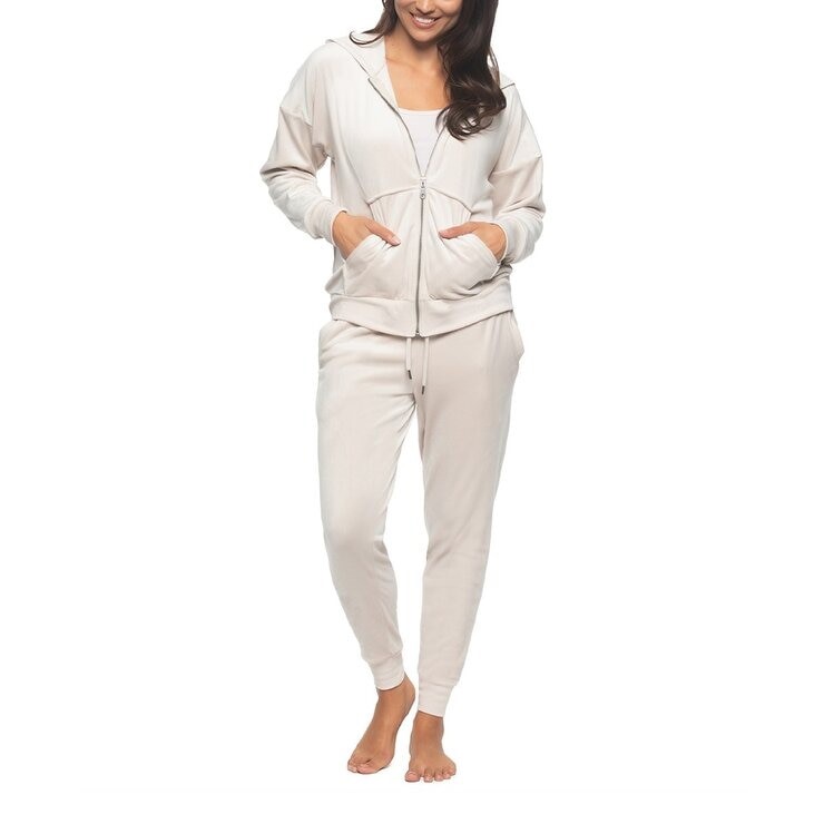 2pc JEZEBEL Women's Velour Set, Size L, Silver Grey (Beige).