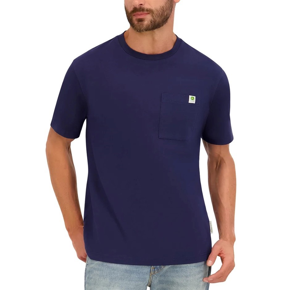 JOHN DEERE Men's Tee, Size L, 100% Cotton, Navy. NB: hole on back.