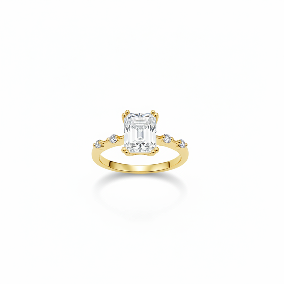 14K/Italy 2.0ct Emerald Cut Yellow Gold Filled Ring(stamped)Warranty