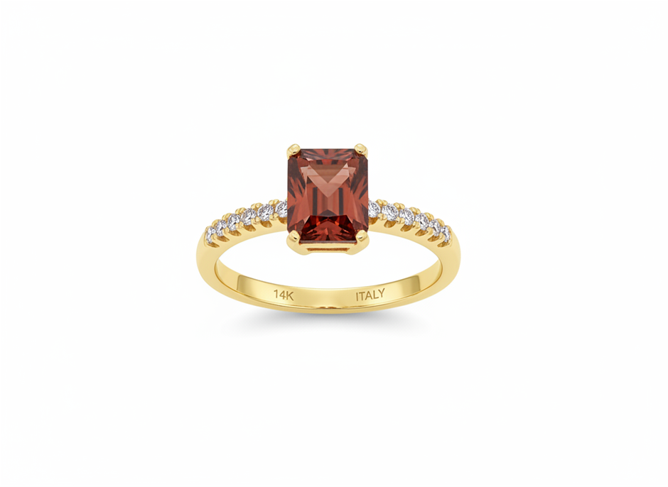 14K/Italy 2.5ct Ruby Emerald Cut  Yellow Gold Filled Ring(stamped)-6US