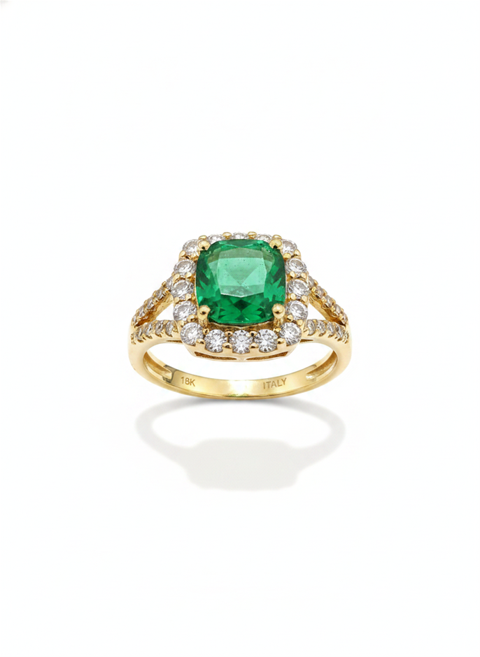 14K/Italy 2.0ct Green Princess Cut  Yellow Gold Filled Ring(stamped)-6US