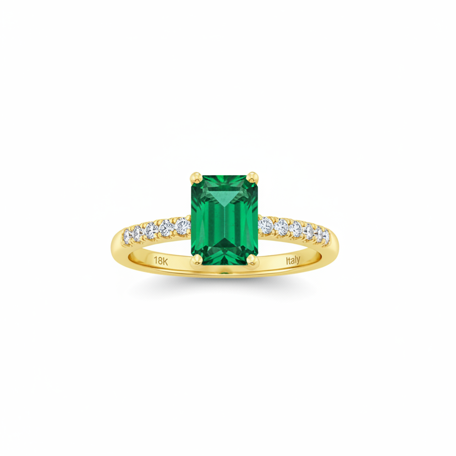 14K/Italy 2.0ct Green Emerald Cut Yellow Gold Filled Ring(stamped)-8US