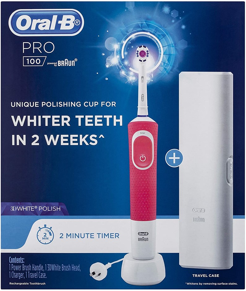 ORAL-B Pro 100 3D White Polish Electric Toothbrush, Pink. N.B: Damaged pack