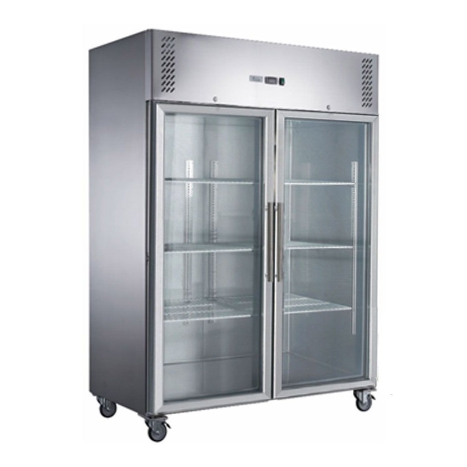 1410L Stainless Steel Two Glass Door Upright Freezer