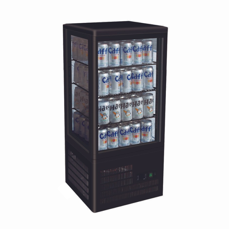 <p>78L Four Sided Black Colourbond Countertop Display Fridge</p>