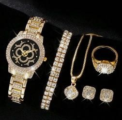 6-Piece Set.Watch, Necklace, Bracelet, Ring & Earrings(Gift Box Included)
