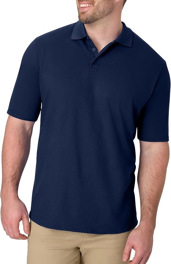 HANES Men’s Midweight X-Temp Short Sleeve Polo Shirt, Size M, Navy, O055P.
