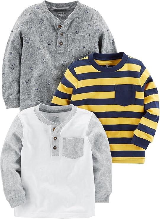 3 pack x SIMPLE JOYS BY CARTER'S Boys' Long Sleeve Shirts, Size 4T, Grey Di