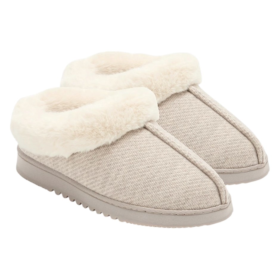 DEARFOAMS Women's Twill Clog Slippers, Size L (US 9-10), Oatmeal Heather, S