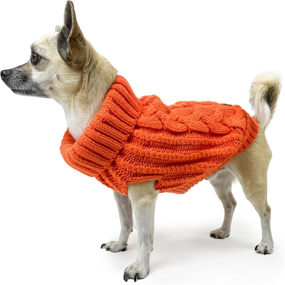 HUSKIMO Cali Knit Dog Jumper, Tangerine, 46cm.