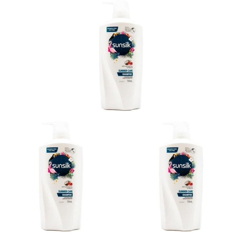 SUNSILK 3 Pack 700ml Hair Scalp Bath Shampoo Summer Care w Coconut Oil & Hi