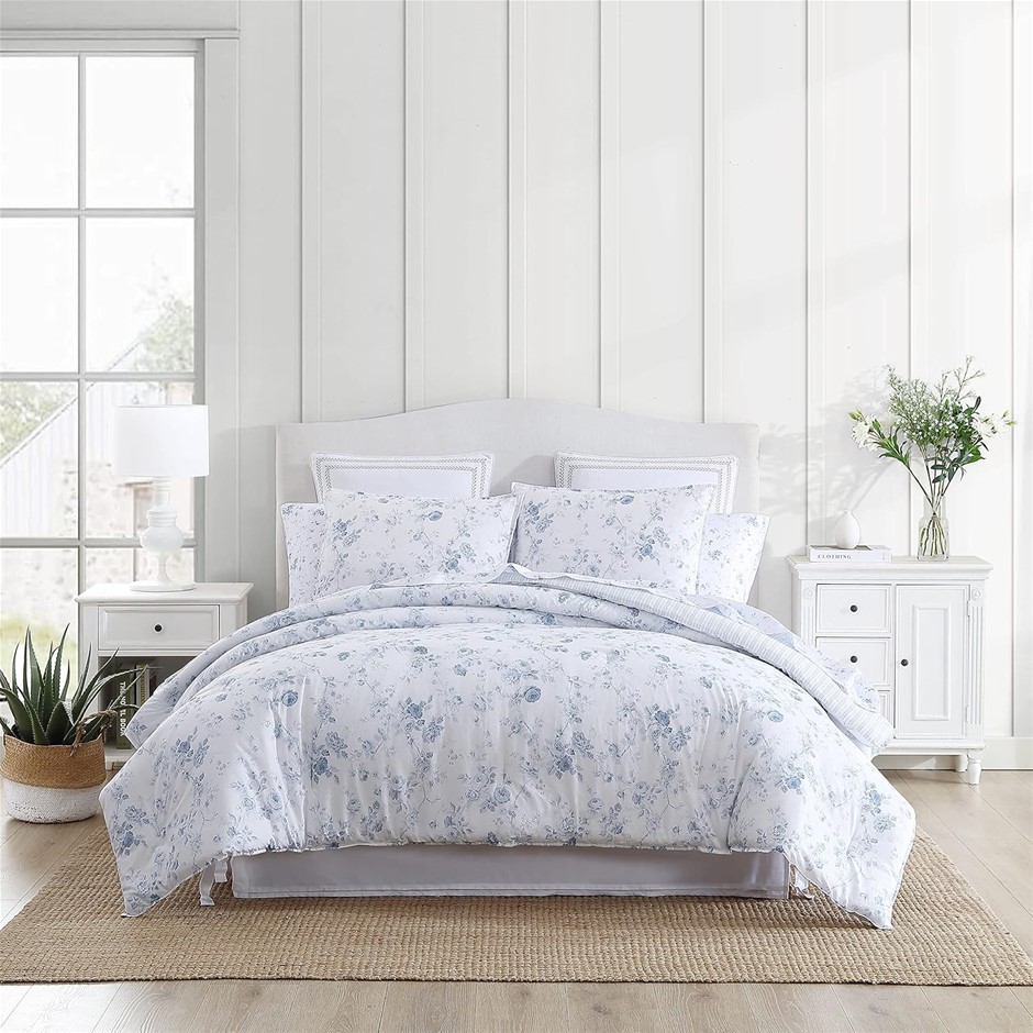 LAURA ASHLEY Twin XL Comforter Set, Reversible Cotton Bedding with Matching
