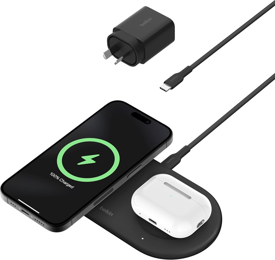 BELKIN BoostCharge Pro 2-in-1 Magnetic Wireless Charging Pad with Qi2 15W,