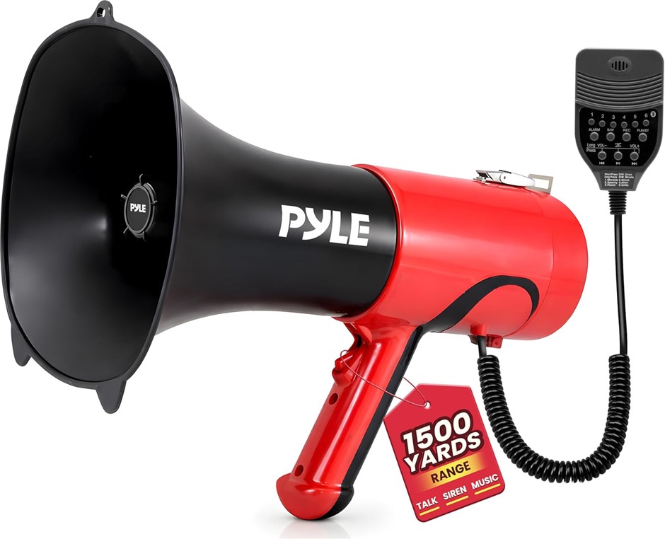 Pyle Portable Megaphone Bullhorn with Bluetooth, 100W PA Speaker, 1500-Yard