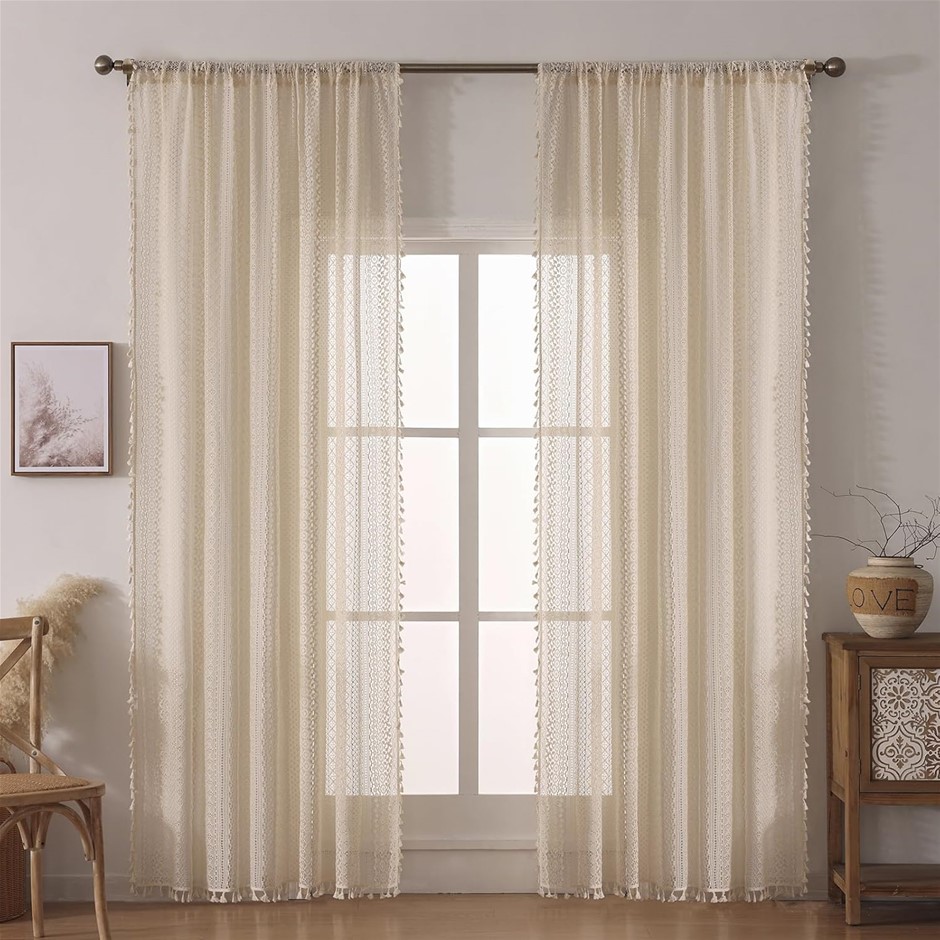 WAZZIO Boho Tassel Crochet Curtains