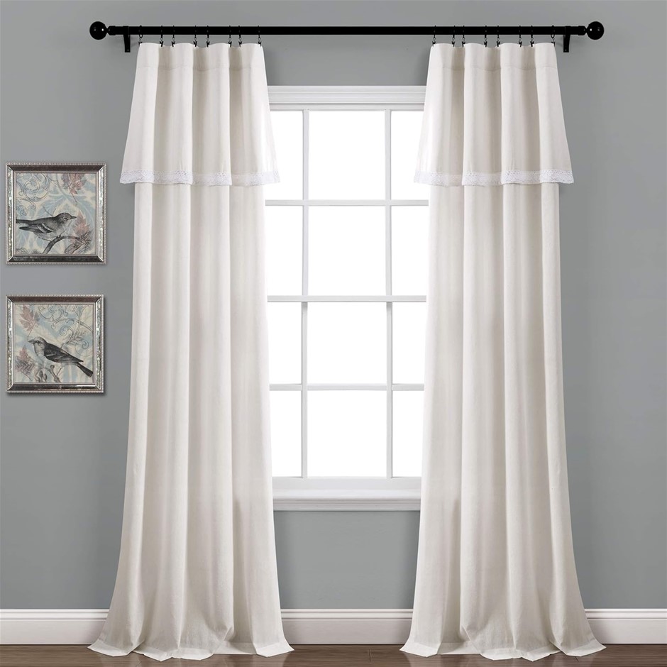 Lush Decor, Light Linen Lace Window Curtain, 84" x 38", Panel Pair, 84 in x