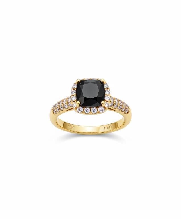 18K/Italy 2.0ct Black Princess Cut Yellow Gold Ring Warranty Quality-7US