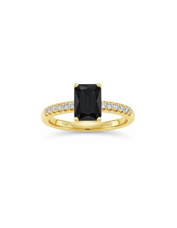 14K/Italy 2.0ct Black Emerald Cut Yellow Gold Ring Warranty Quality-9US